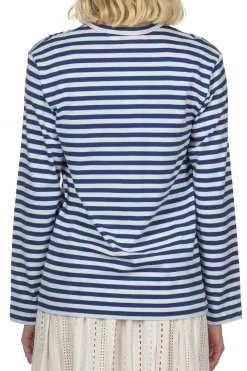 Outlet Comme Des Garcons Play Unisex Red Heart Stripe LS T-Shirt - Navy x White