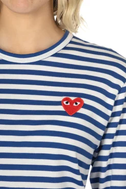 Outlet Comme Des Garcons Play Unisex Red Heart Stripe LS T-Shirt - Navy x White