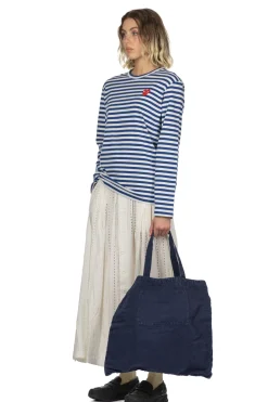 Outlet Comme Des Garcons Play Unisex Red Heart Stripe LS T-Shirt - Navy x White