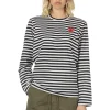 Outlet Comme Des Garcons Play Unisex Red Heart Striped LS T-Shirt - Black x White