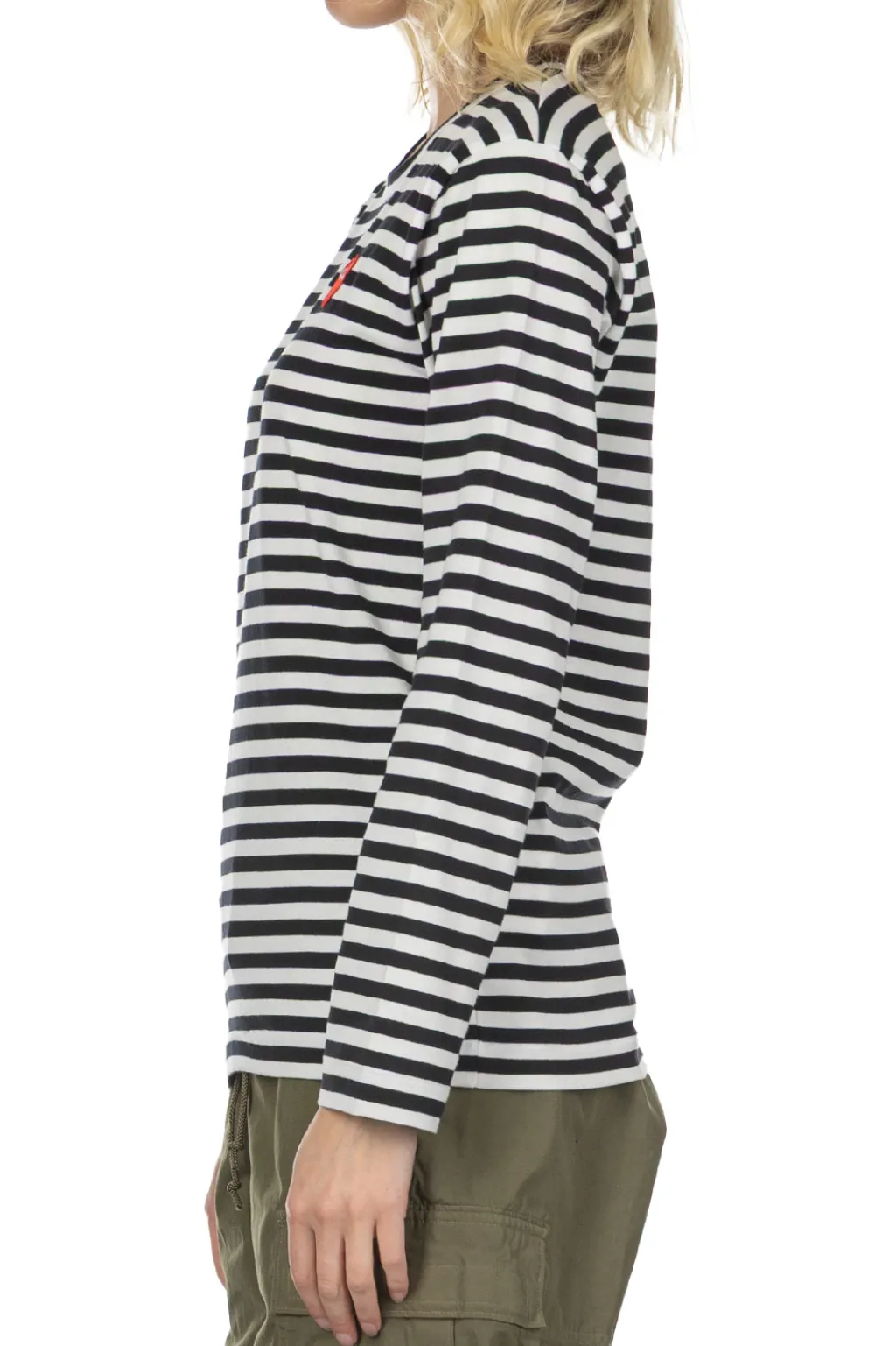 Outlet Comme Des Garcons Play Unisex Red Heart Striped LS T-Shirt - Black x White