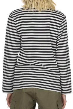 Outlet Comme Des Garcons Play Unisex Red Heart Striped LS T-Shirt - Black x White