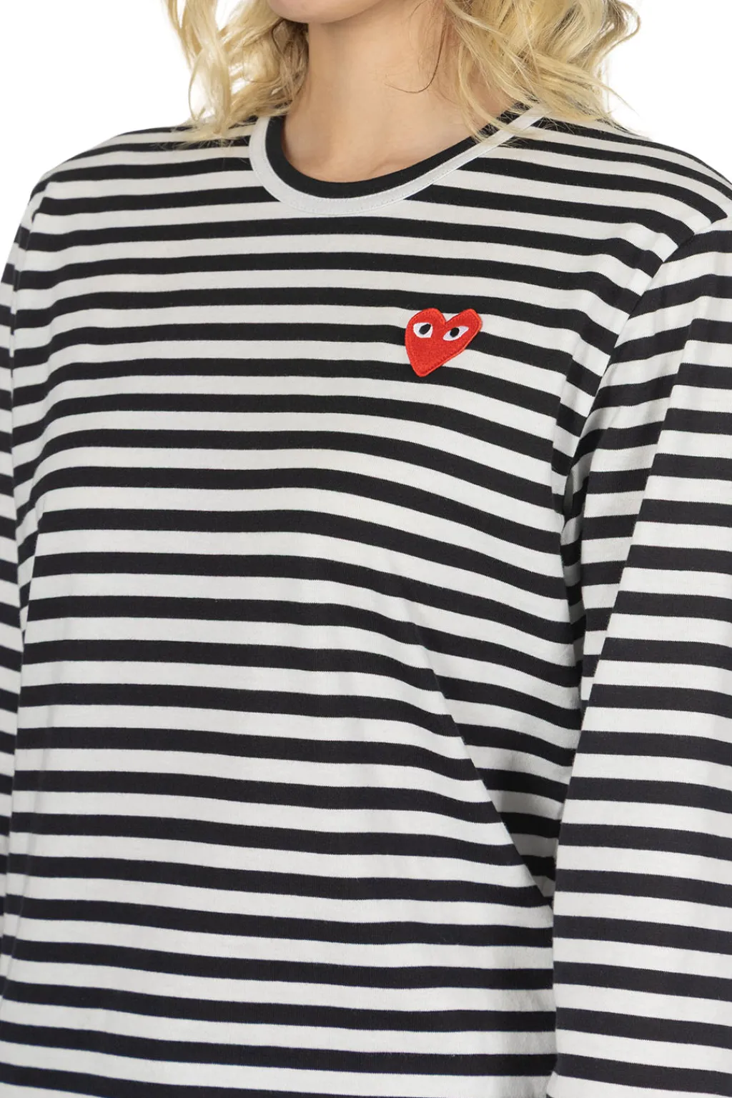 Outlet Comme Des Garcons Play Unisex Red Heart Striped LS T-Shirt - Black x White