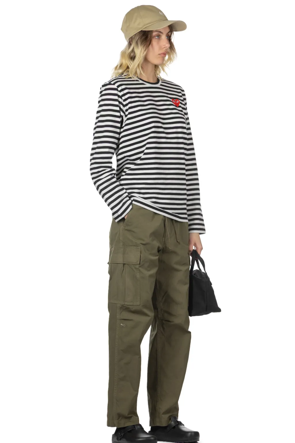 Outlet Comme Des Garcons Play Unisex Red Heart Striped LS T-Shirt - Black x White