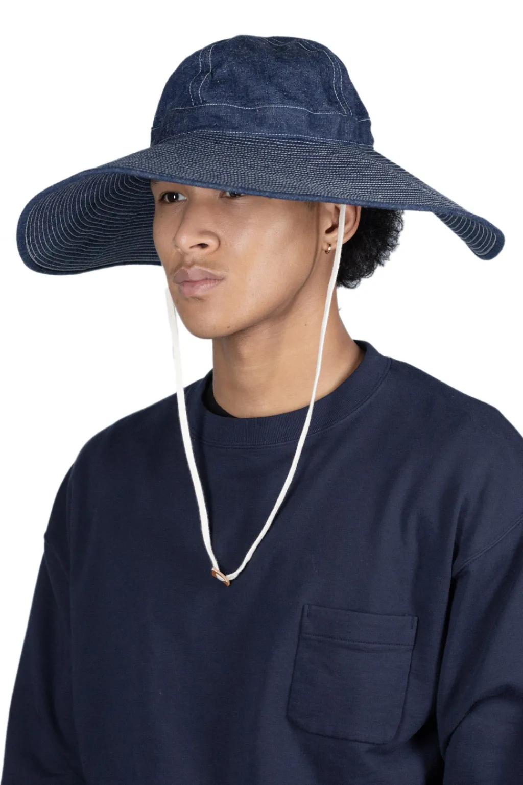 New OrSlow US Navy Wide Brim Hat - Denim One Wash