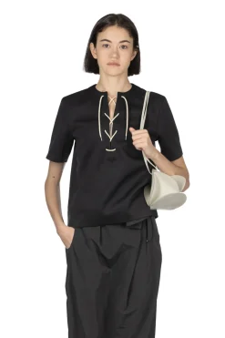 Best AURALEE Wetsuit Jersey Lace Up Tee - Dark Navy