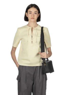 Discount AURALEE Wetsuit Jersey Lace Up Tee - Ivory Beige