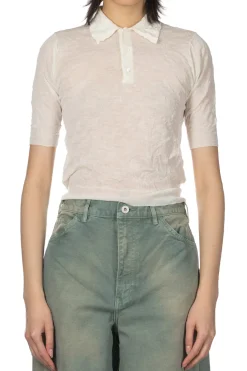 Sale AURALEE Wrinkled Wool Polyster High Gauge Knit Polo - Ivory White